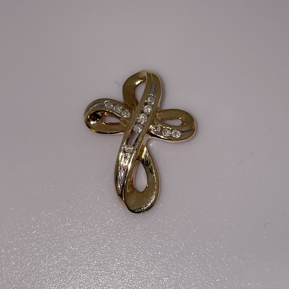 Solid 10K (not 14K) Yellow Gold Natural Diamond Cross Pendant Charm for Necklace